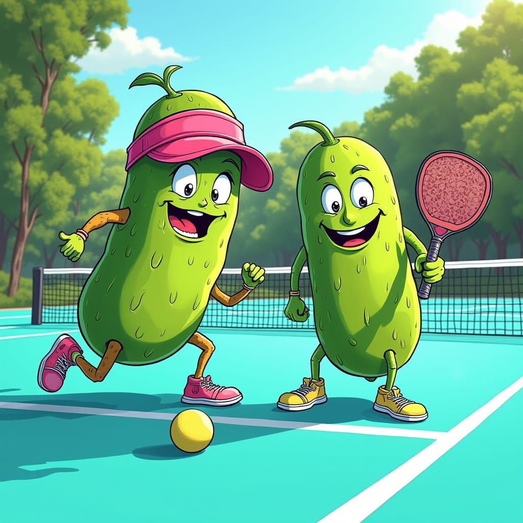 Vibrant Pickleball Players in Whimsical Comic Book Style