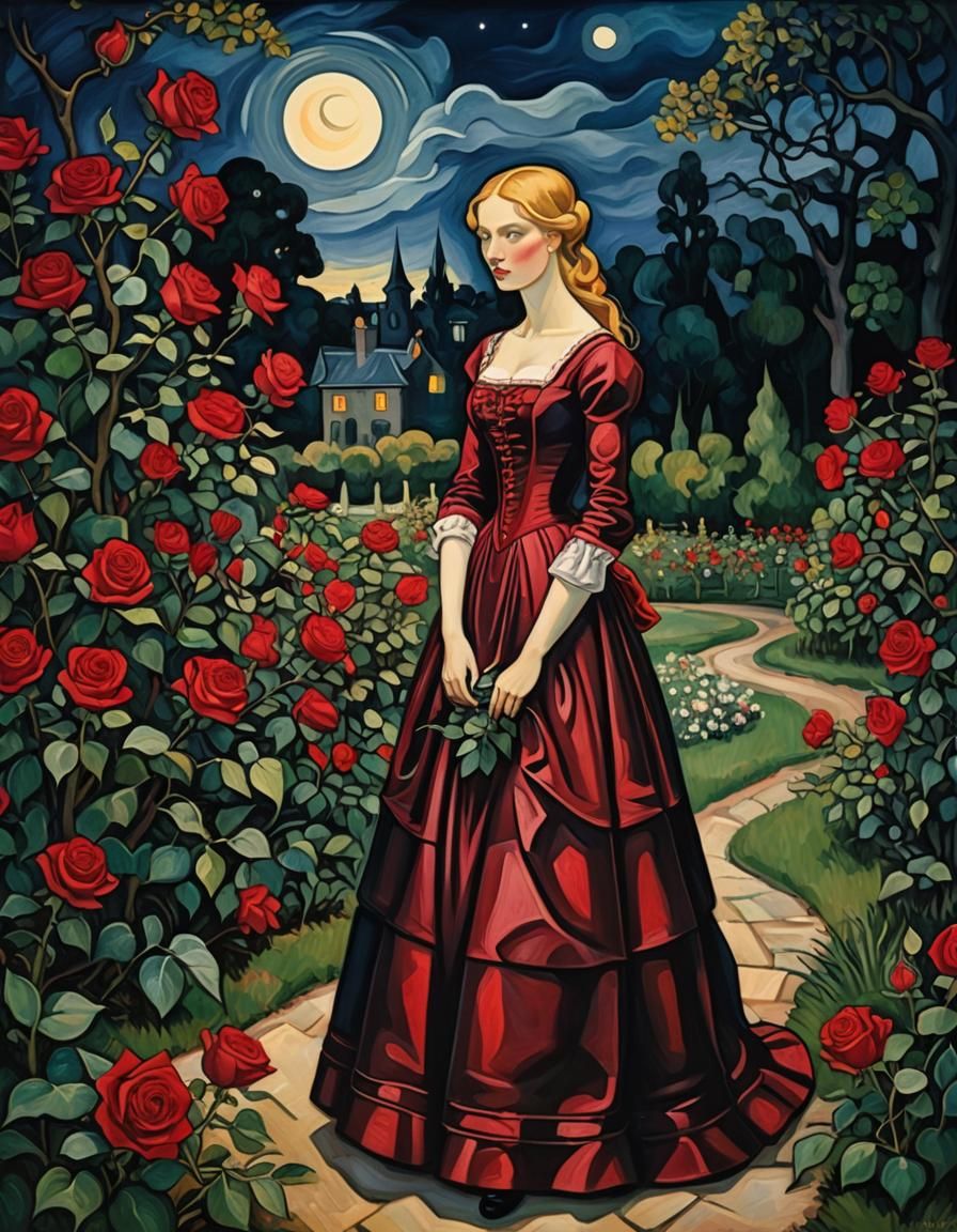 Moonlit Rose Garden: Neo-Cubist Crinoline Dress
