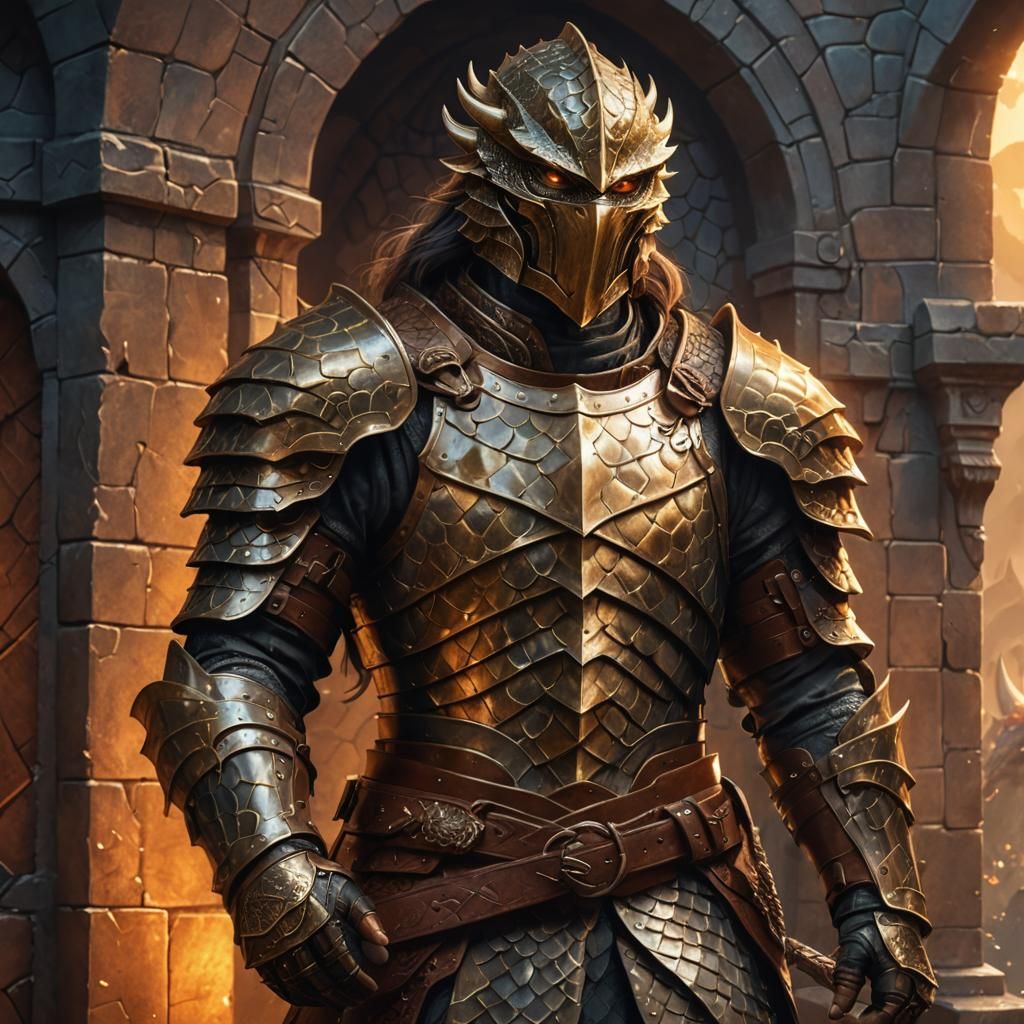 Bronze Dragon Scale Mail Fantasy Armor Close-Up