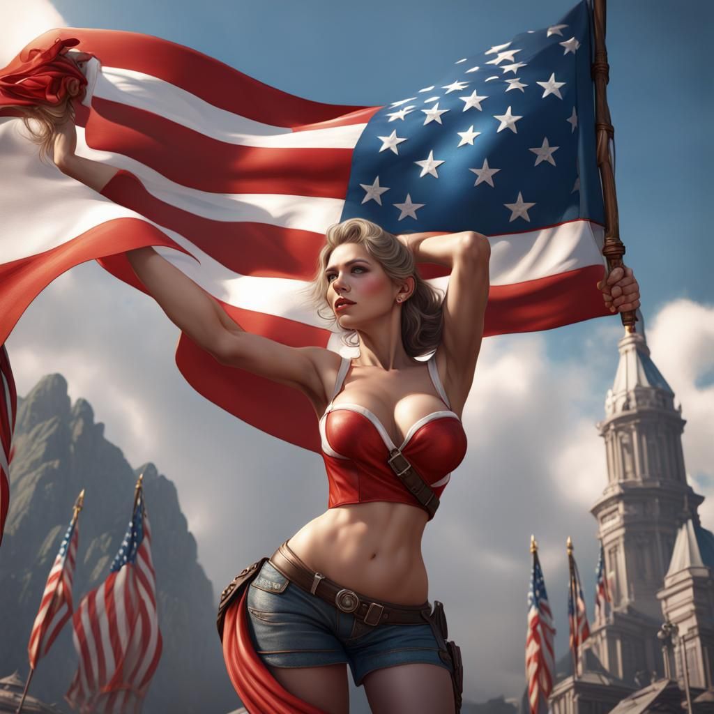 Hyperrealistic Pinup Illustration for Flag Day