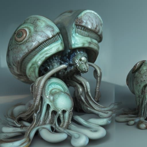 Translucent Fungal Beings with Celadon Glaze, Sci-Fi