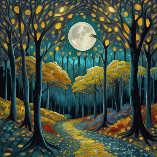 Moonlit Arabesque Forest in Alcohol Ink Style