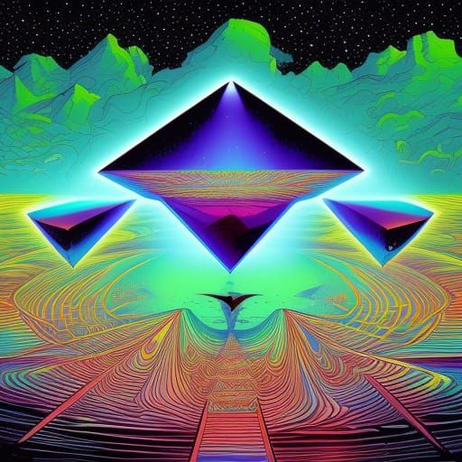 Psychedelic Floating Pyramid in Comic Book Style