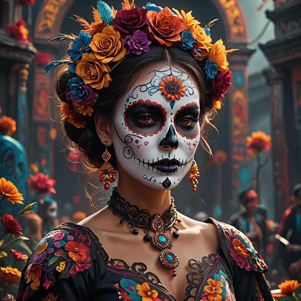 Woman with Día de los Muertos Face Paint