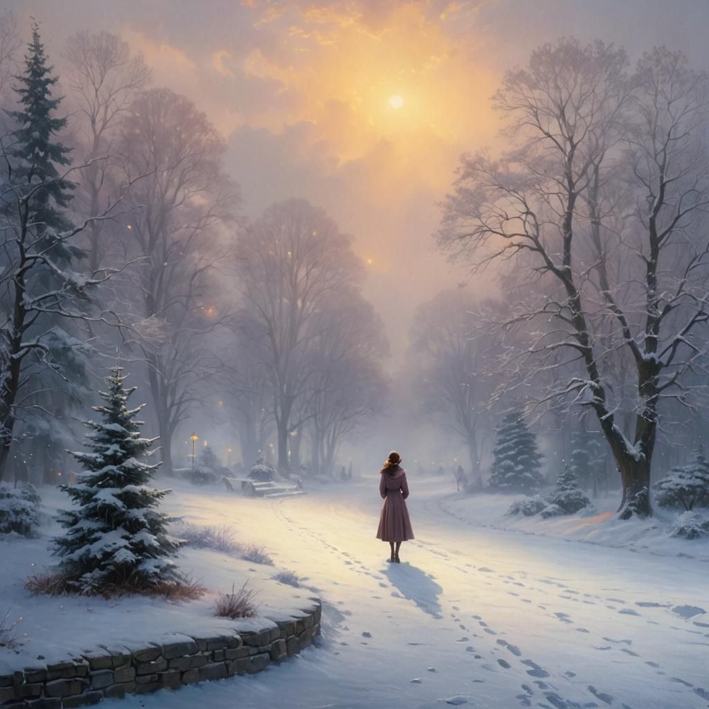 Ethereal Woman in Snowy Winter Park