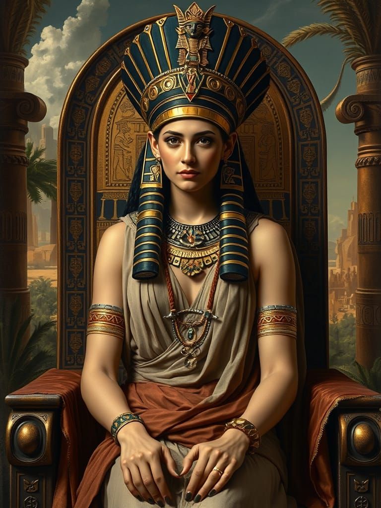 Ancient Egyptian Queen Sits Regally in Lavish Setting