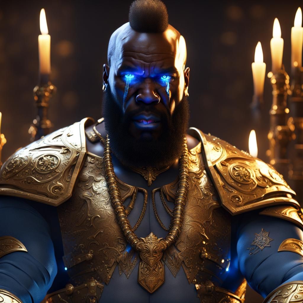 Mr. T as Paladin in Gold Armor
