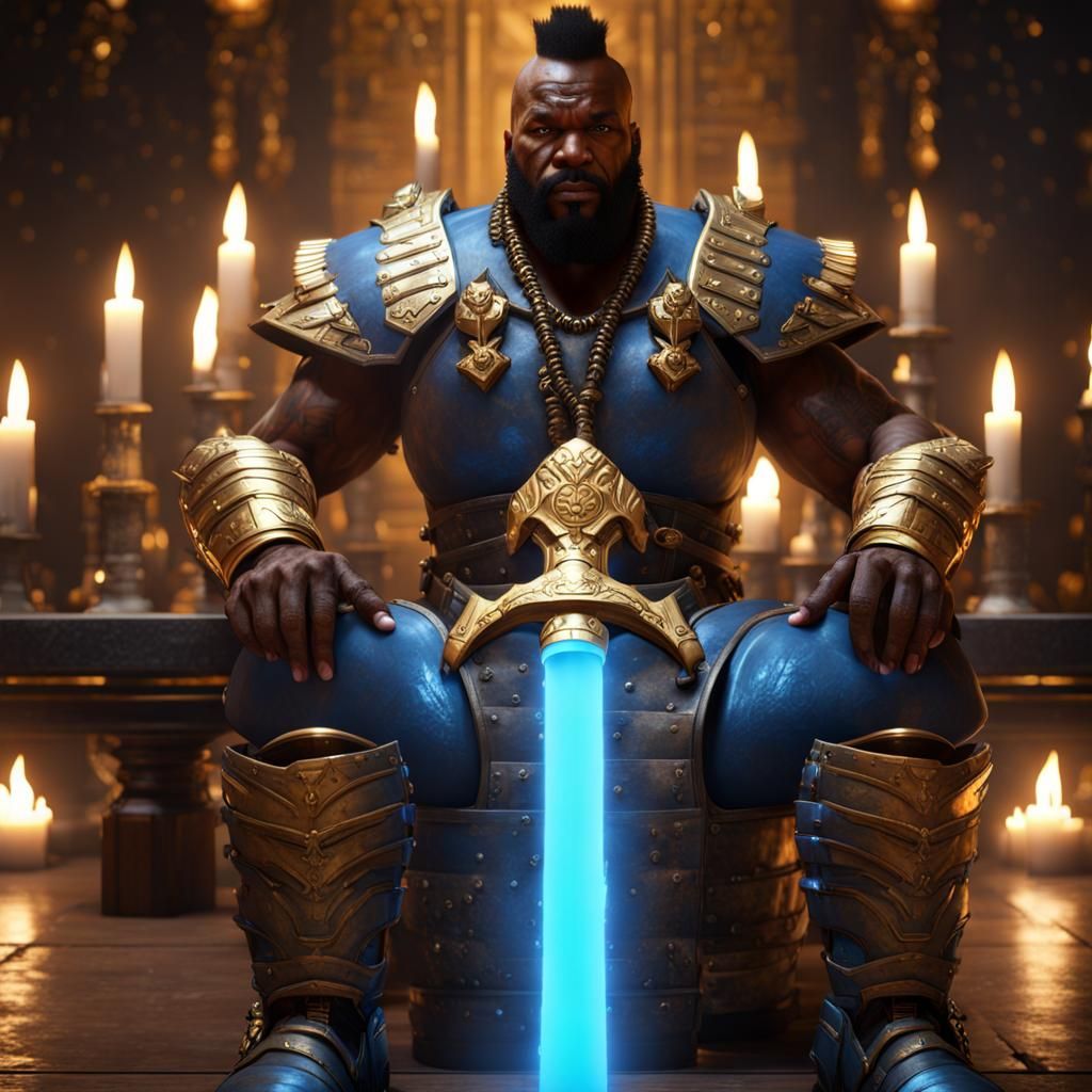 Mr. T as Paladin in Gold Armor