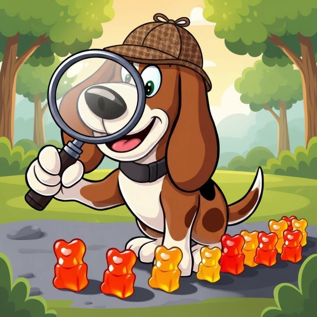 Cartoon character Bassett hound holding a magnifying glass f...
