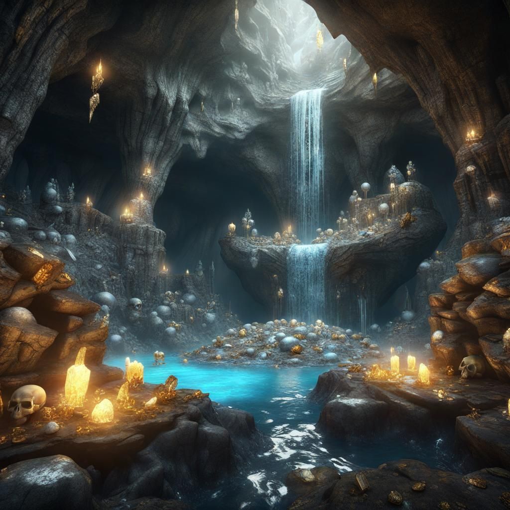Crystal Cave Treasure Trove in Fantasy Concept Art