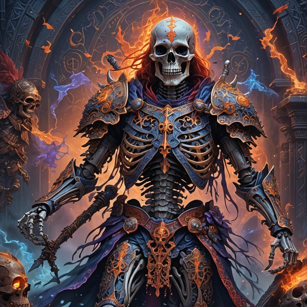 Battle-Ready Skeleton in Ornate Armor: Dark Fantasy Art