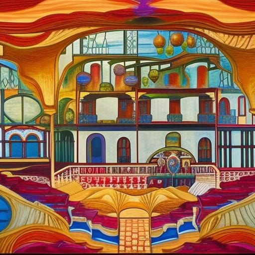 Art Nouveau Architecture in Oil Painting Style