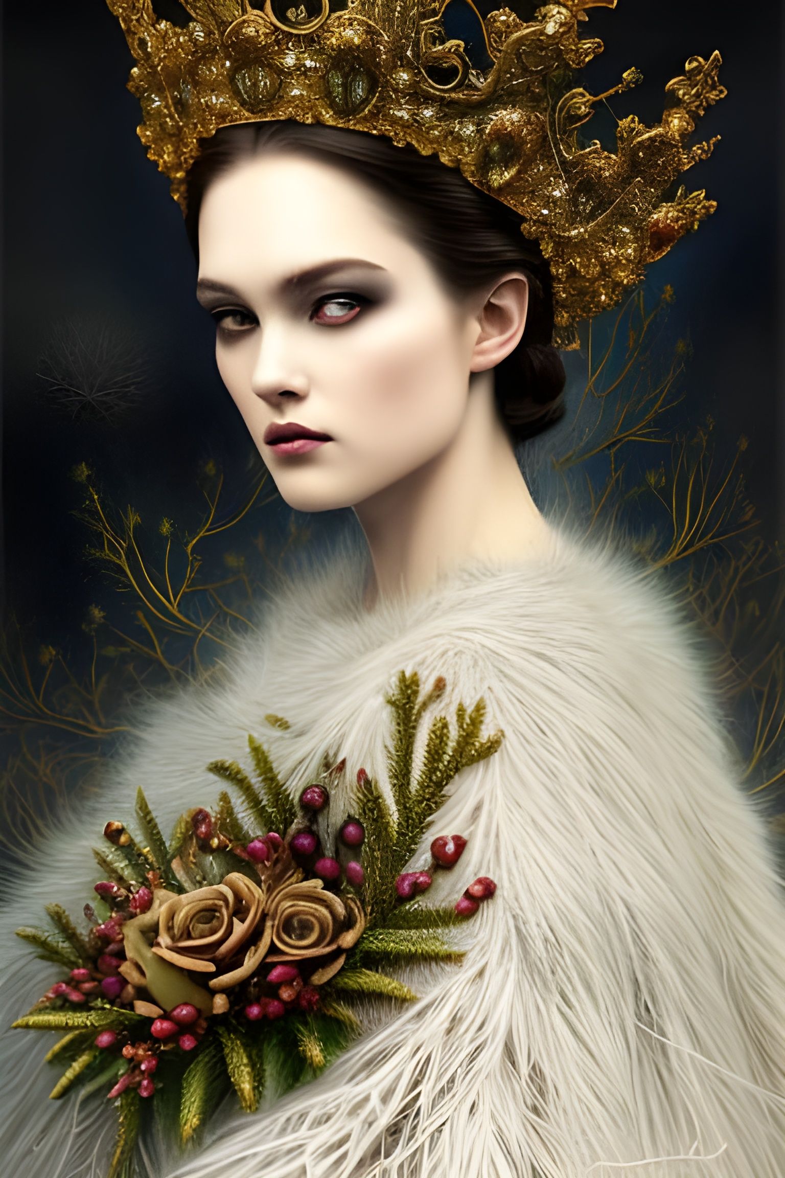 Ethereal Queen in Intricate Dress Digital Illustration