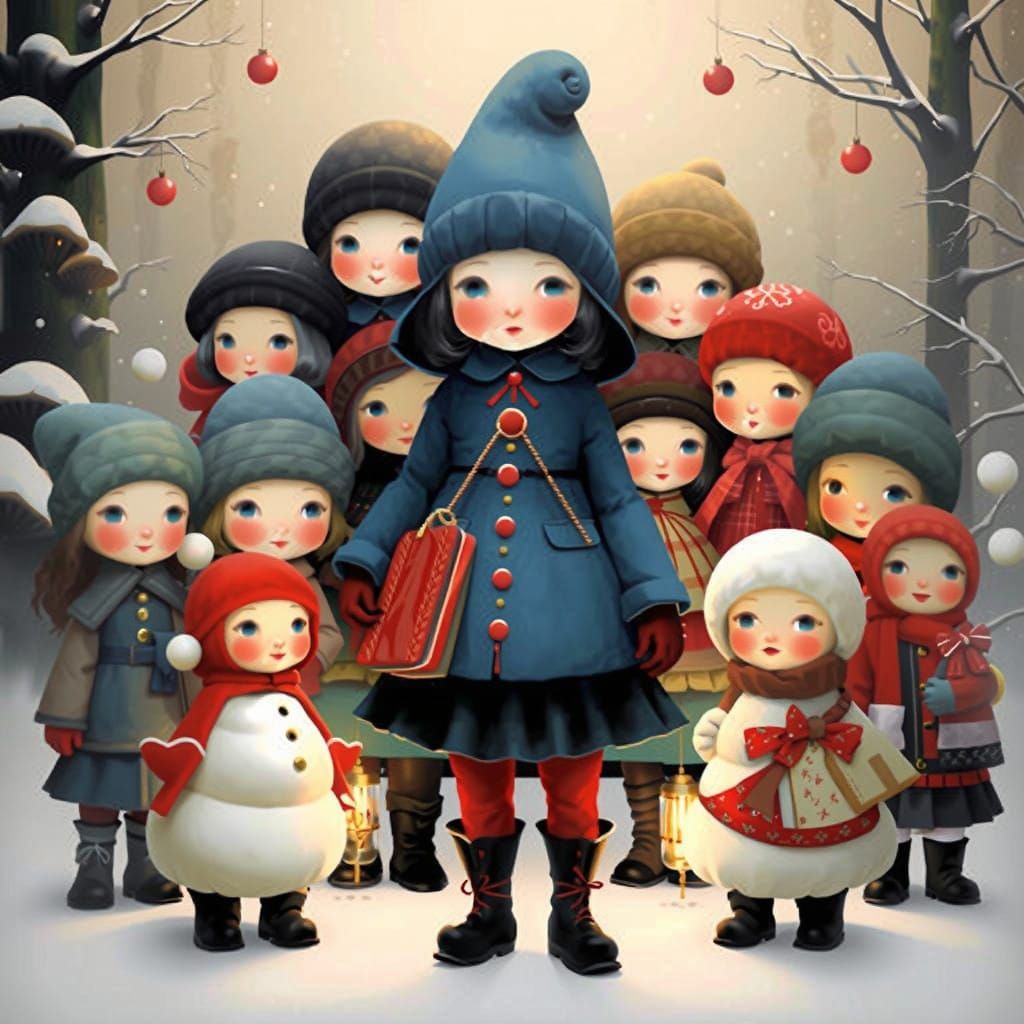 Whimsical Advent Calendar Character in Rich Red and Gold