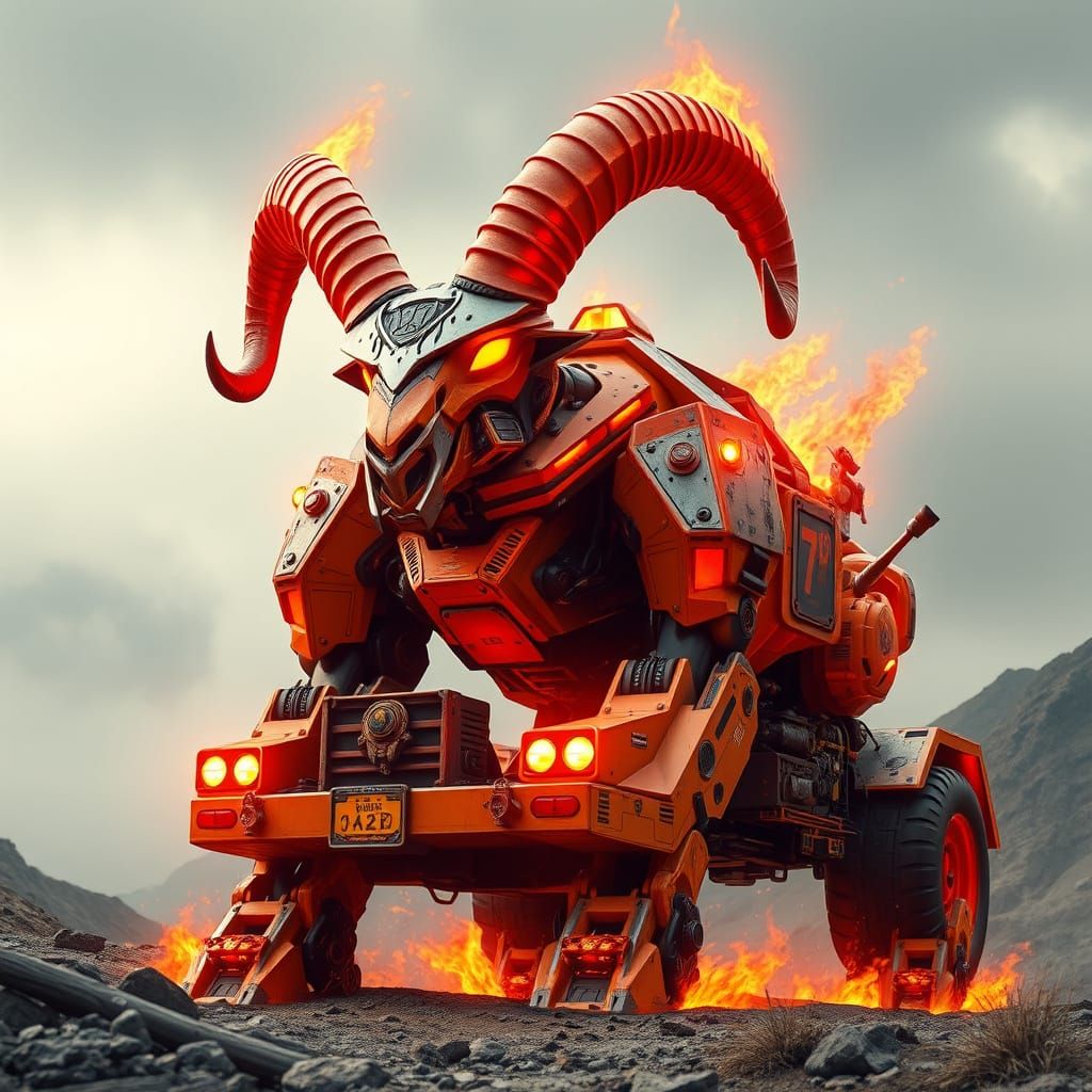 Futuristic Firefighting Robot in Industrial Sci-Fi Style