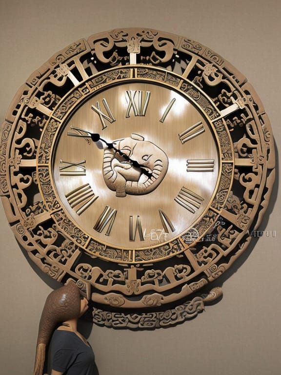 Chinese Elephant Wall Clock in Hyperrealistic Style