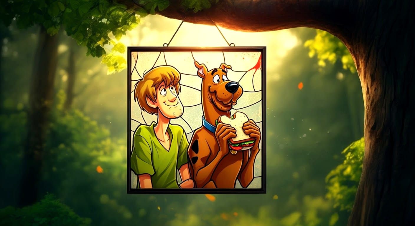 Vibrant Stained Glass Portrait of Scooby and Shaggy
