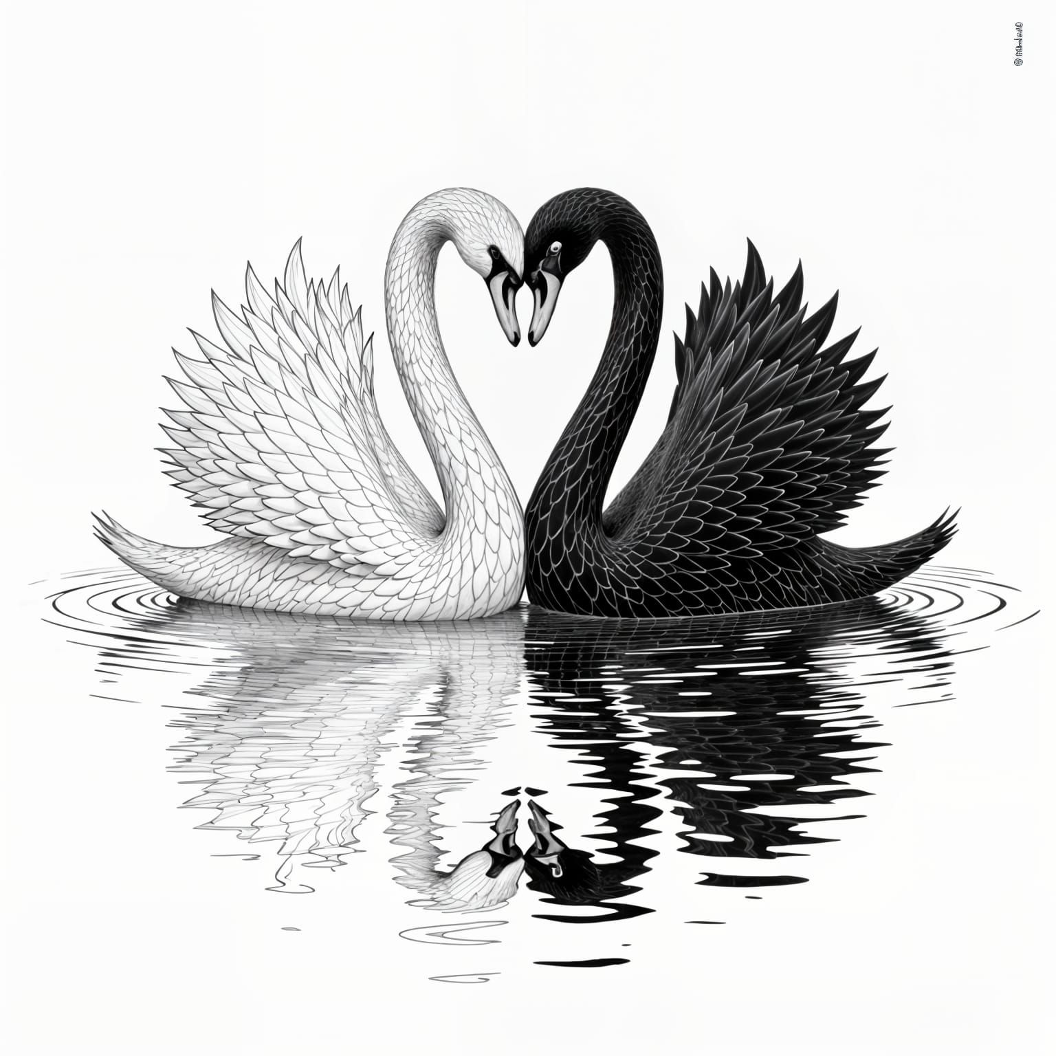 Black and White Swans in MC Escher Style