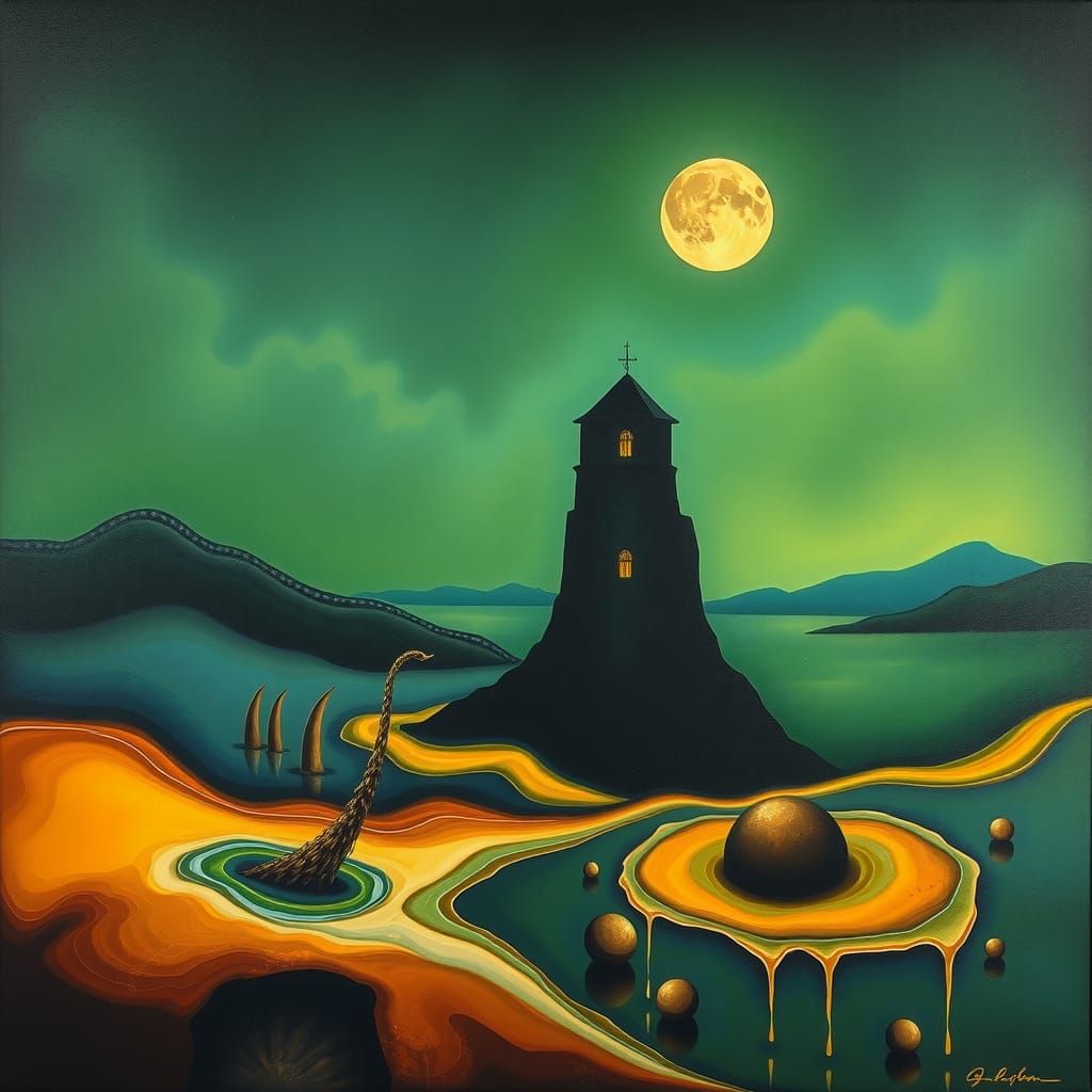 Surreal Melting House in Moonlight: A Dali-esque Vision