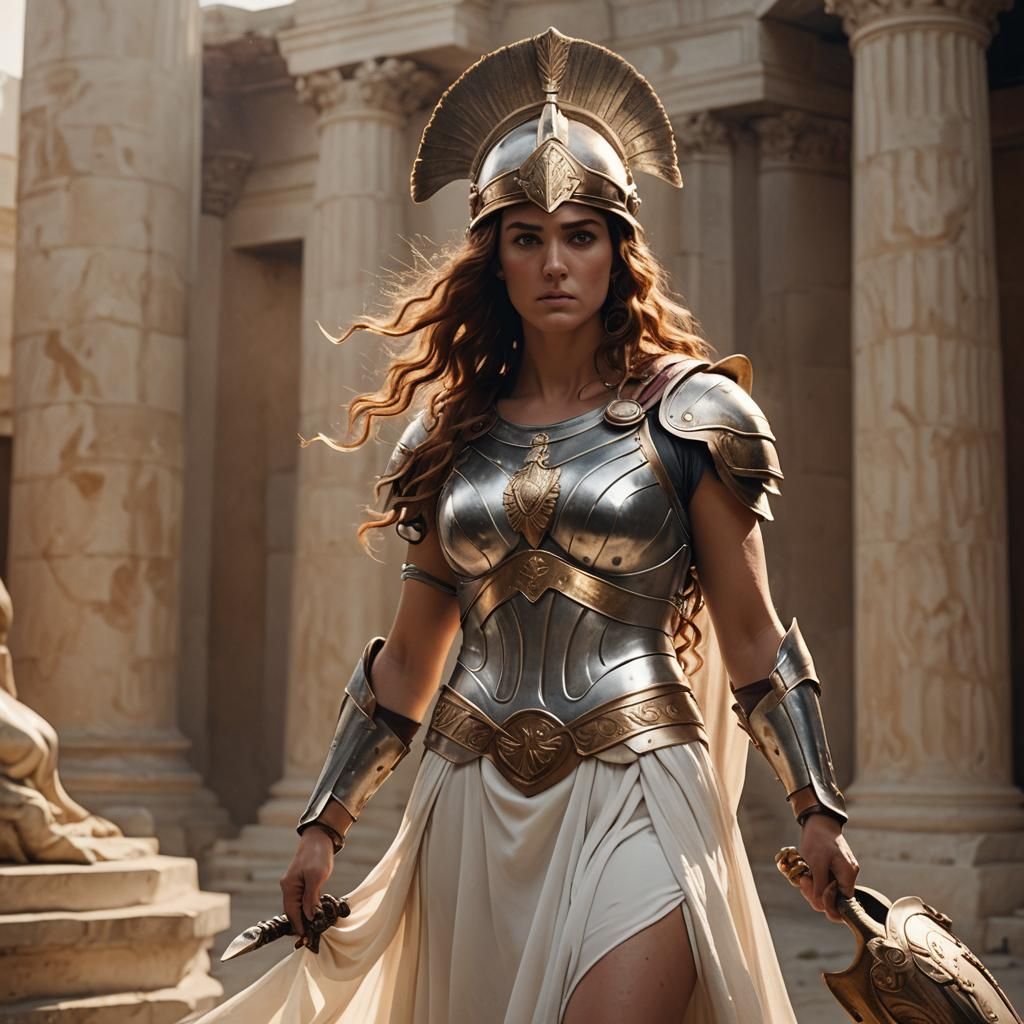 Athena in Armor: A Cinematic Film Still