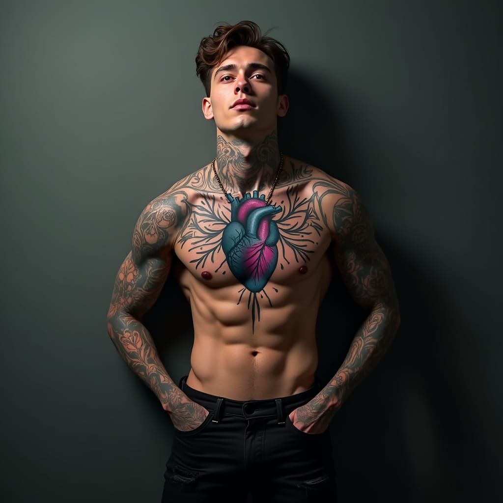 Musical Tattoo Portrait: Detailed Fantasy Concept Art