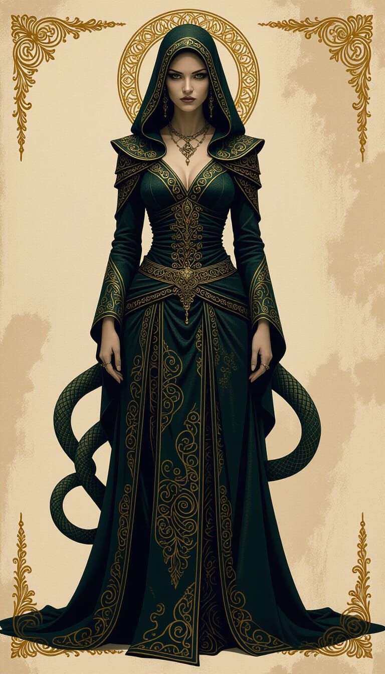 Ornate Viper Woman in Dark Mystical Style
