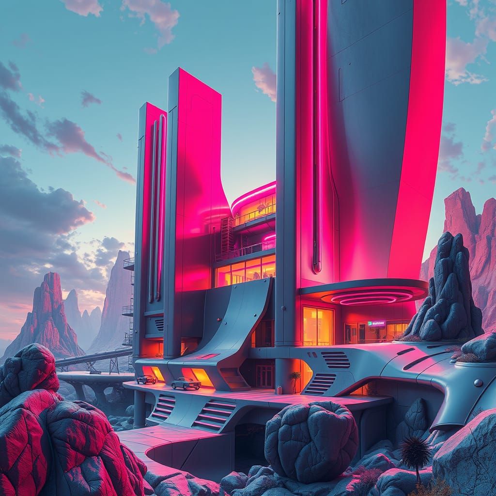 Futuristic Abstract Building in Dystopian Landscape