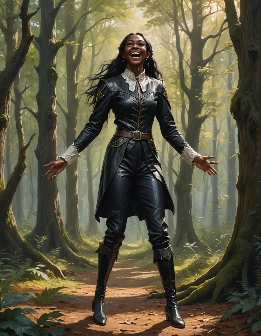 Female Elf Dancing in Sunlit Glade: Romantic Matte Painting