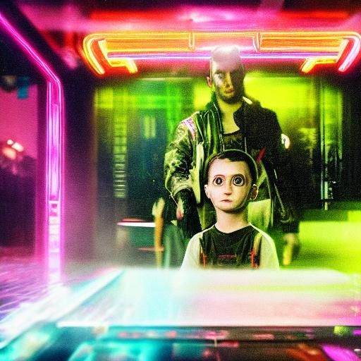 Cyberpunk Portrait with Neon Circuits and Distorted Features