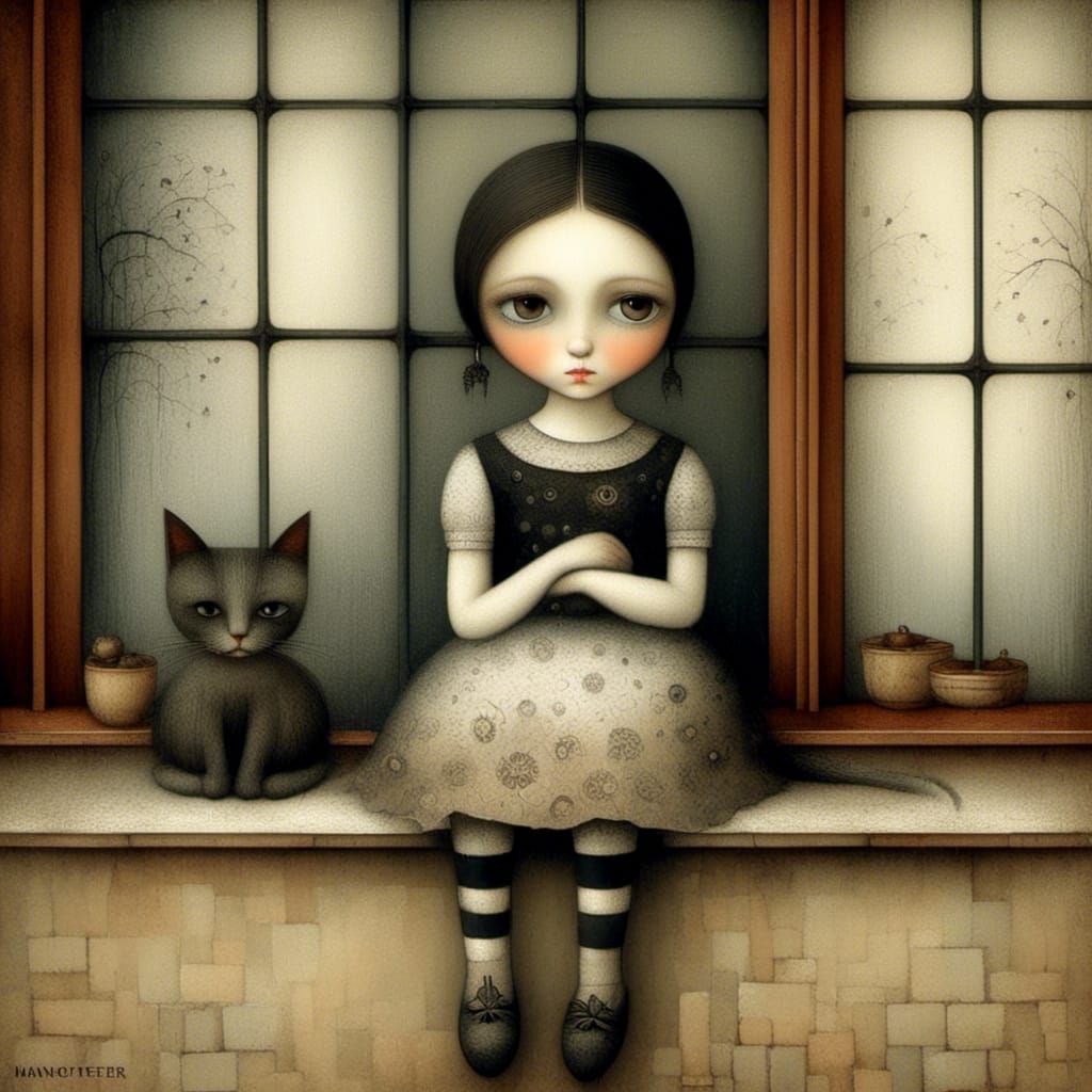 Sulky Girl Portrait in Surrealist Style