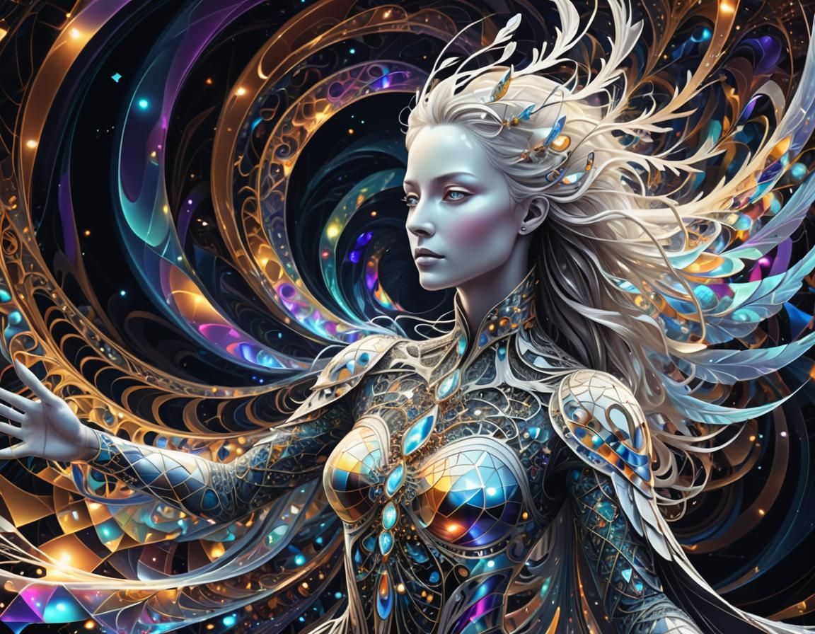 Lady White Crow in Abstract Fractal Art