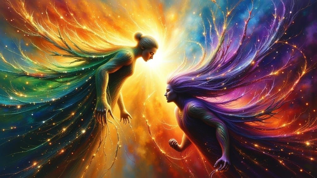 Anime God Clash in Dark Oil Paint Style