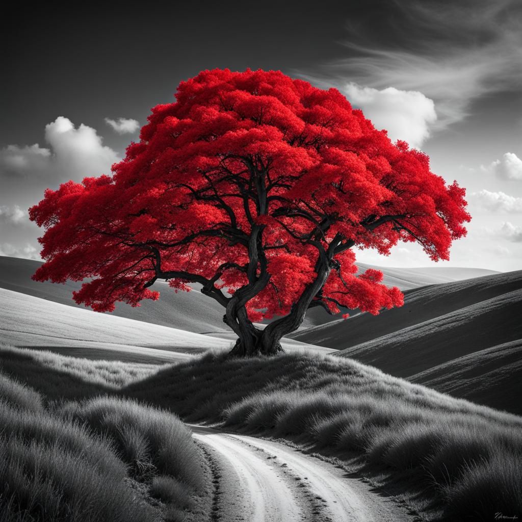 Monochromatic Landscape with Single Red Tree