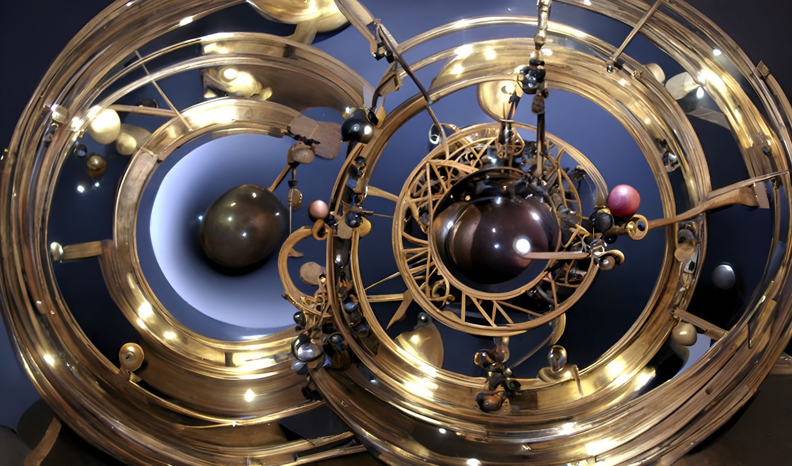 Steampunk Orrery Displaying Celestial Mechanics in Dark Fant...