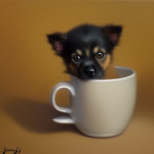 A sweet little puppy in a mug.
