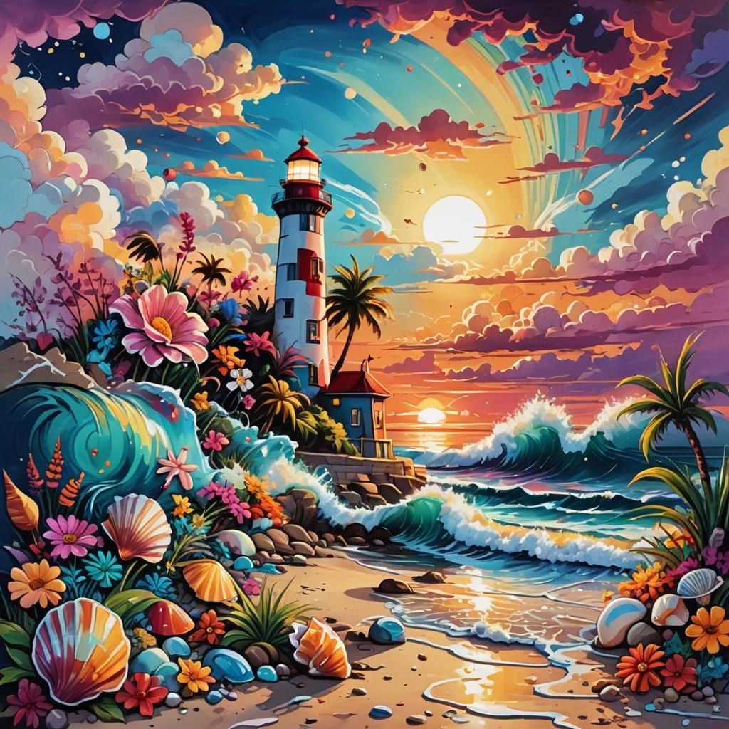 Beach sunset bold colors