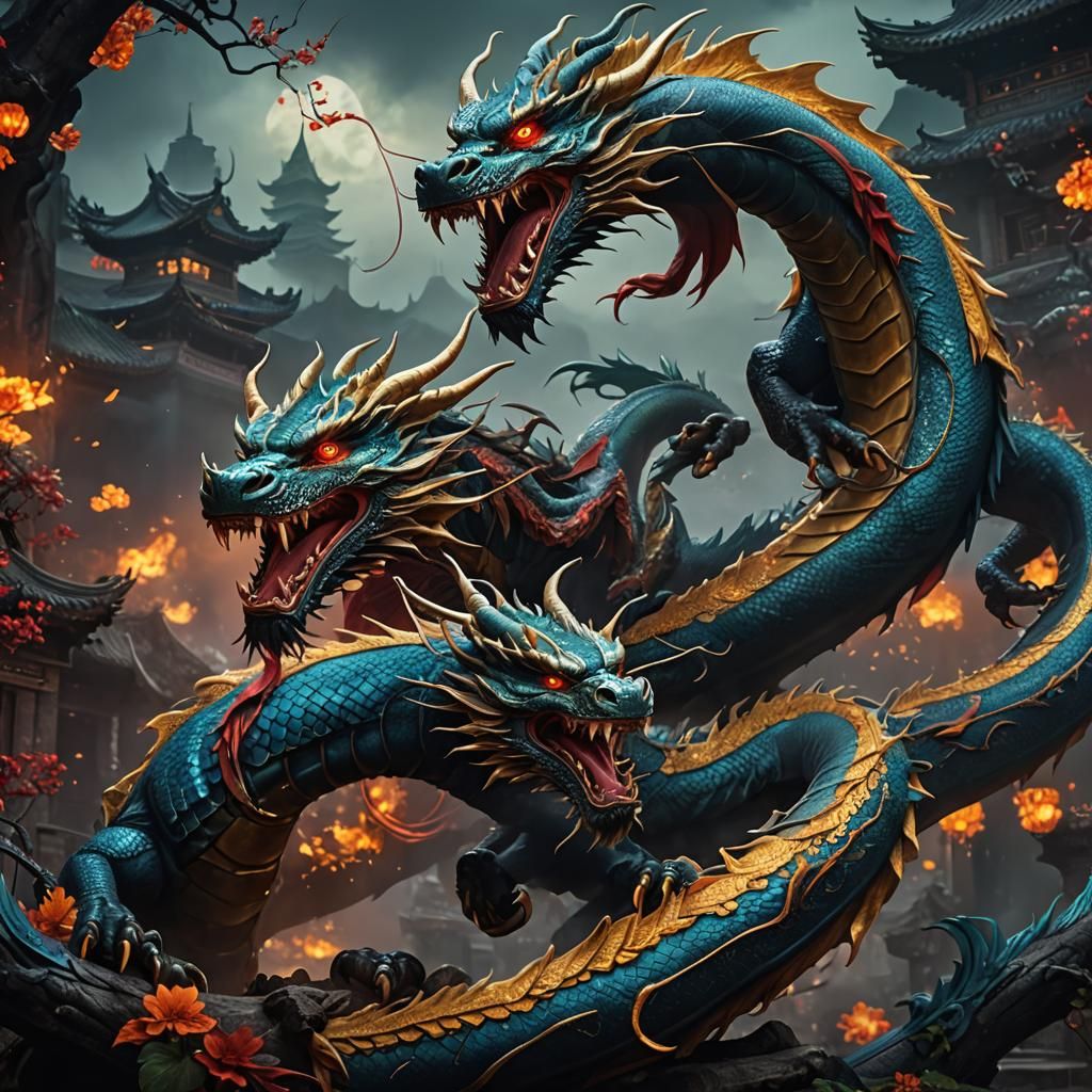 Night and Day Dragons in Detailed Matte Painting