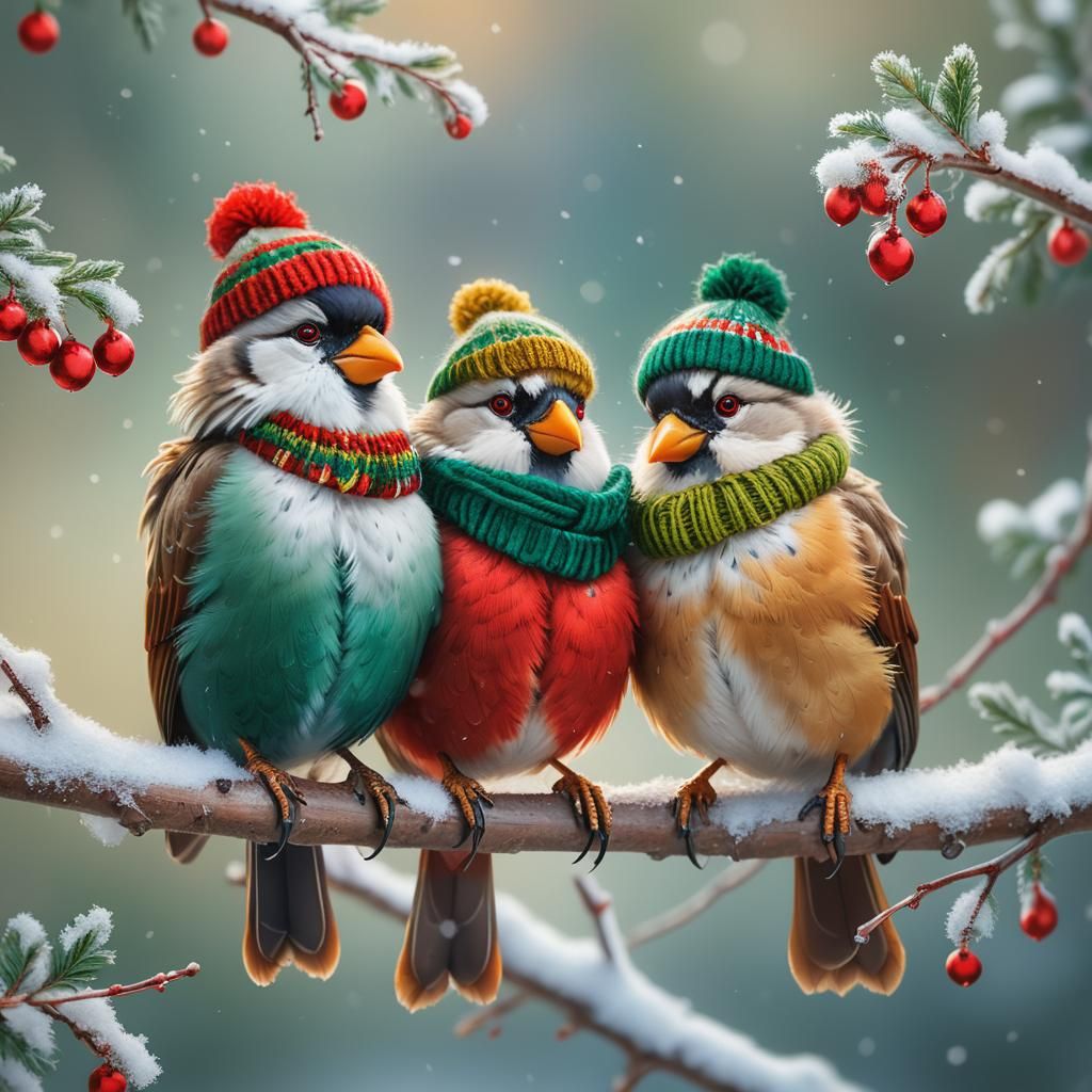 Birds in Winter Hats: Hyper-Realistic Wildlife Art