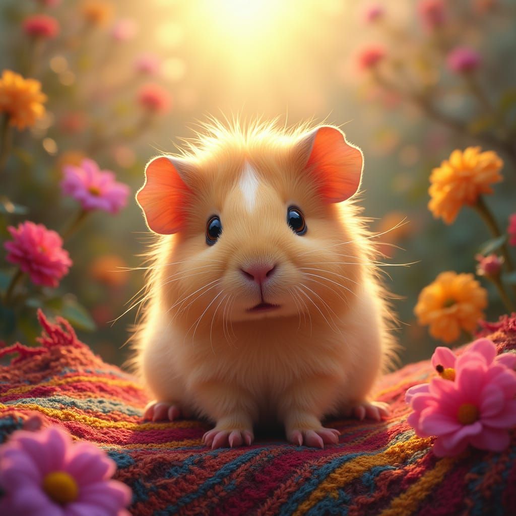 Whimsical Guinea Pig in Andean Textile Landscape