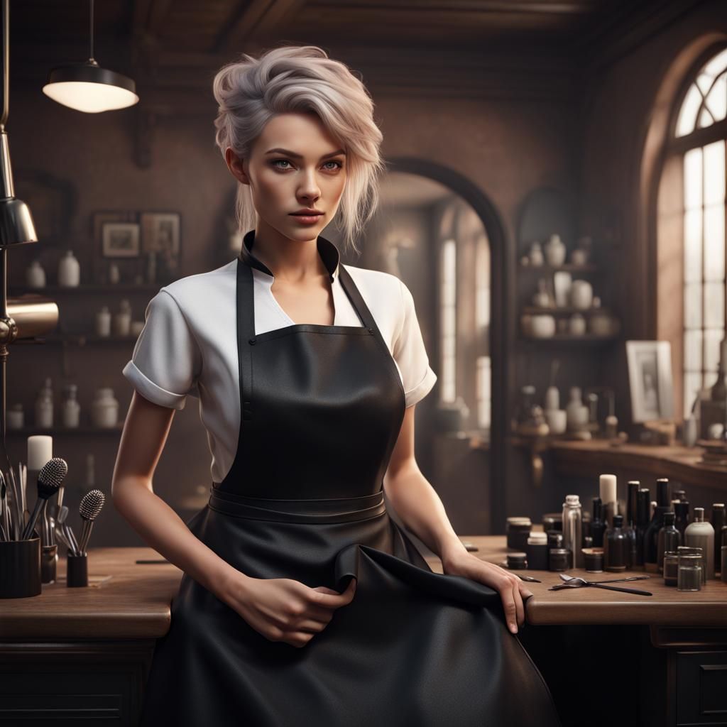 Young Hairdresser in Salon: Detailed Fantasy Art