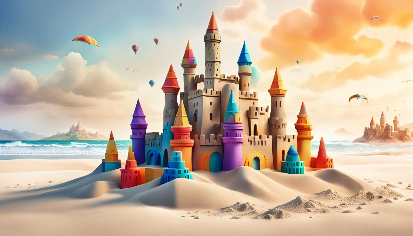 Detailed Sandcastle on White Sand Beach