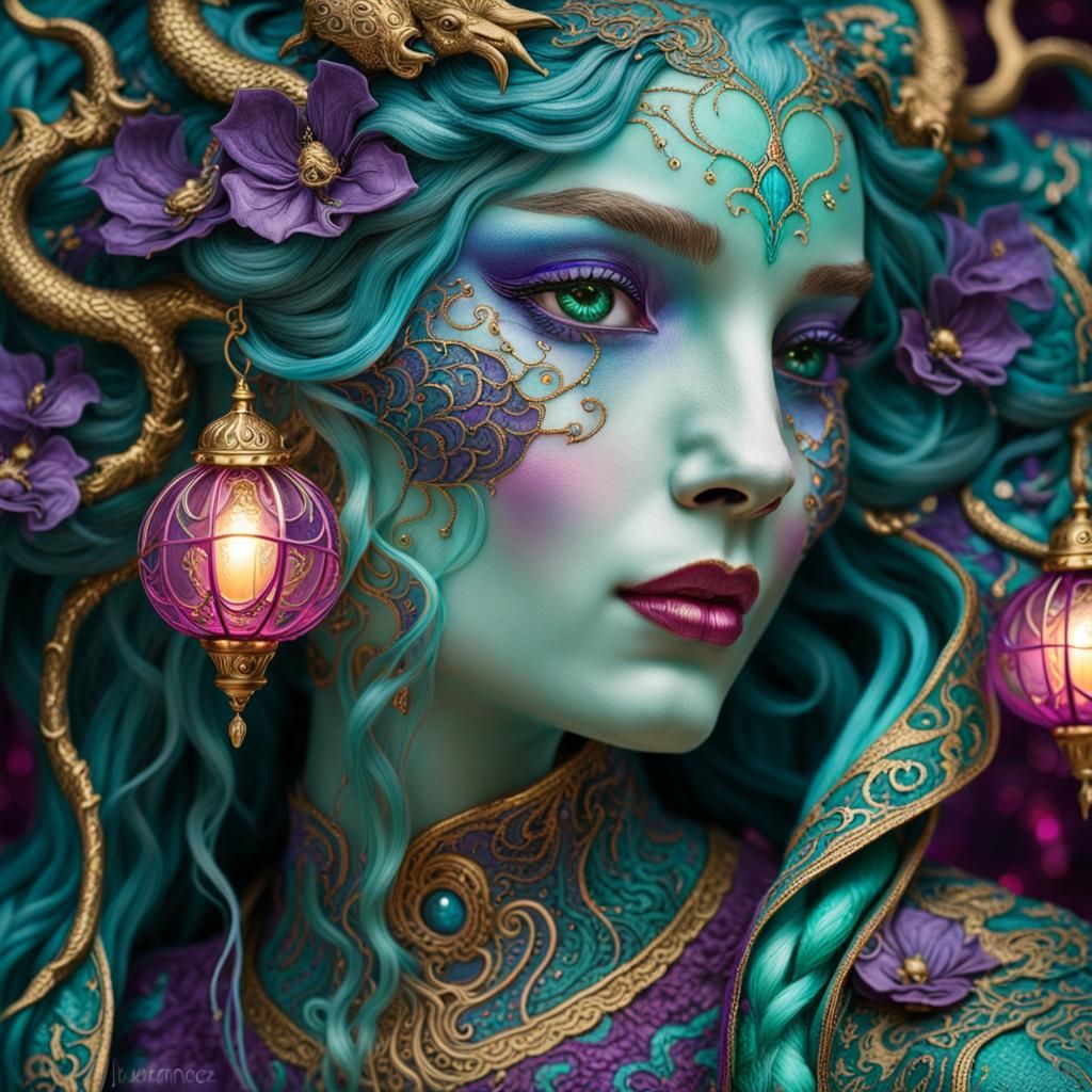 Mesmerizing fusion of Gustav Klimt's golden swirls and Alpho...