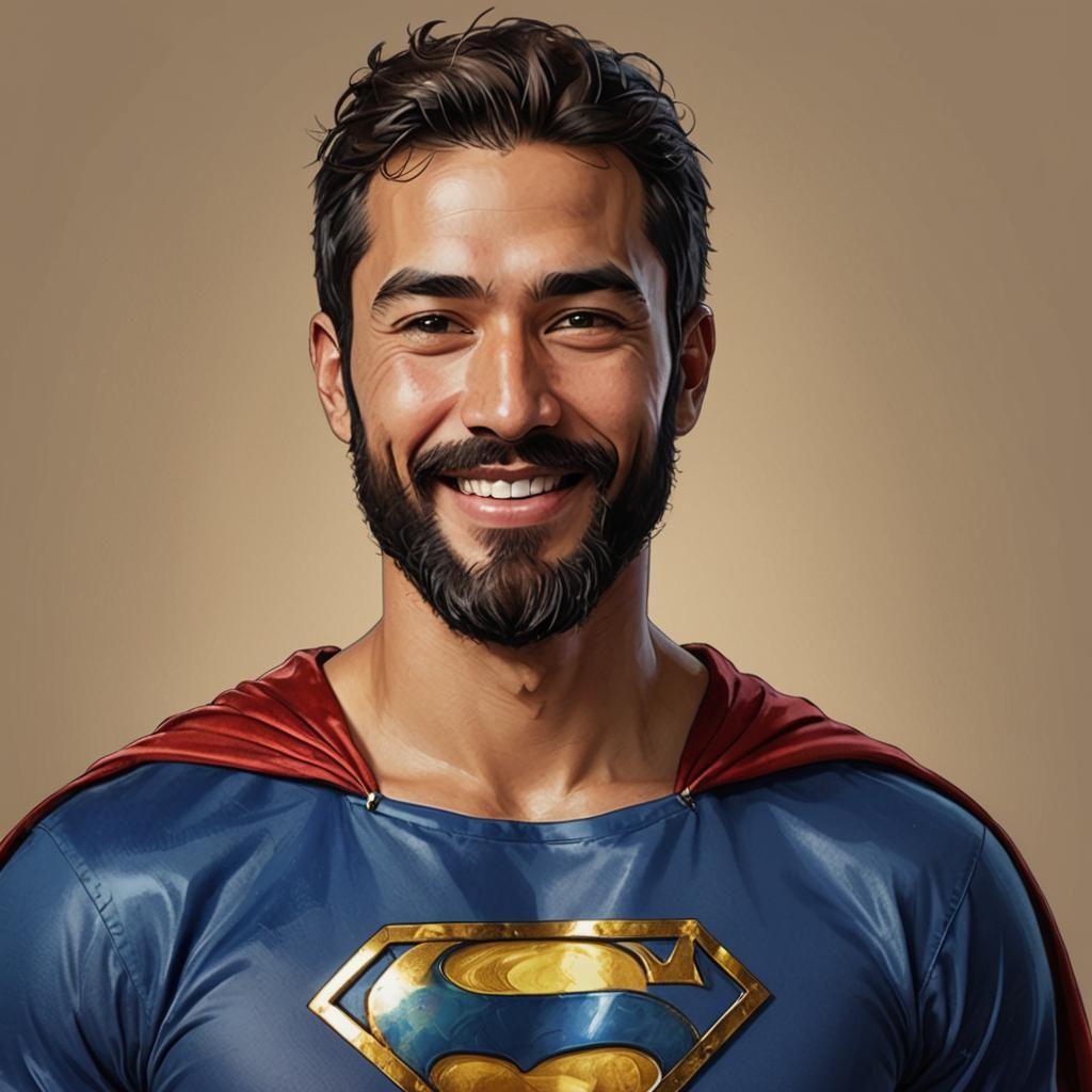 Heroic Superhero Portrait with Beard in Digital Art Style