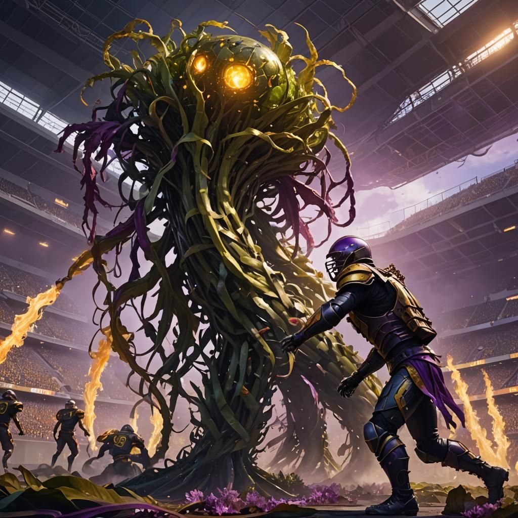 Armored Player vs Giant Kelp: Dark Fantasy Art