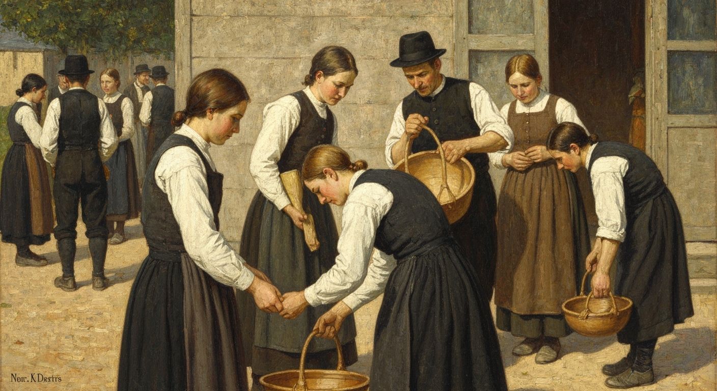 Old Order Quakers in Norman Rockwell Style Oil Painting