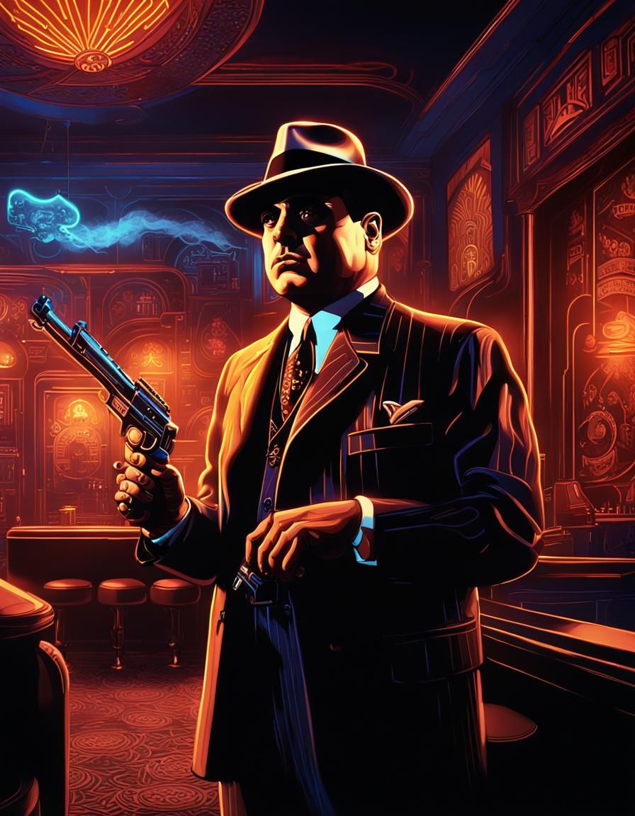 Al Capone in a Futuristic Speakeasy, Syd Mead Style
