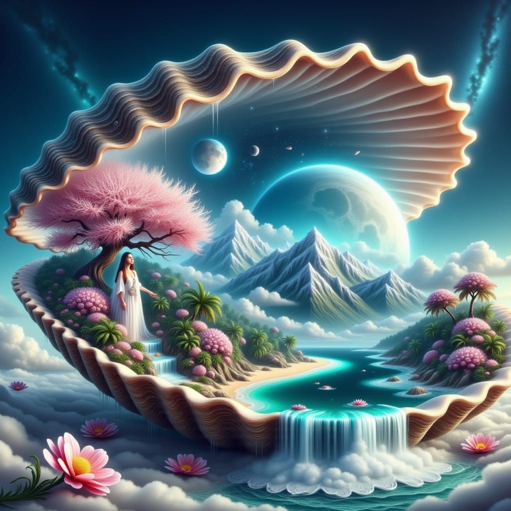 Dreamy Tropical Goddess with Shell Necklace