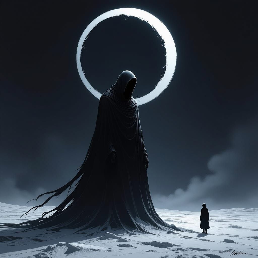 Dark Figure in Night Sky: A Sci-Fi Nightmare