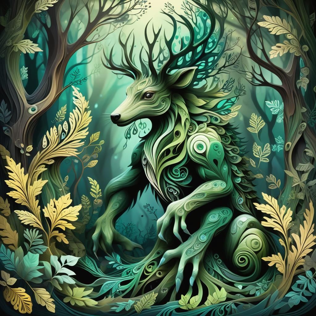 Mystical Forest Creature in Enchanted Woods