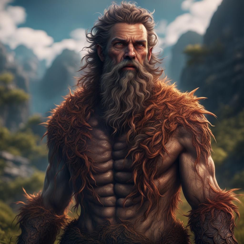 Fantastical Hairy Man in Detailed Matte Painting